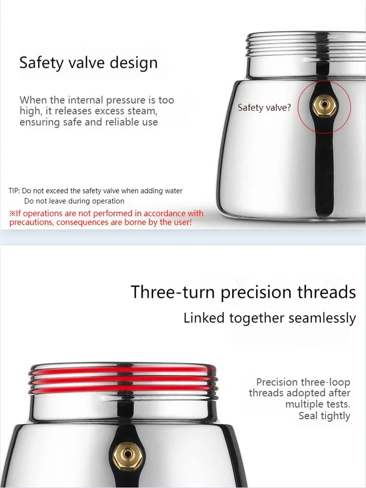 Cafetière Moka Classique en Acier Inoxydable, Cafetière Expresso 4/6 Tasses pour Cuisinière, Café Italien