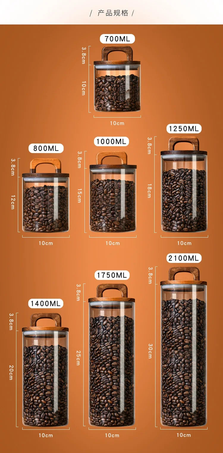 Bocal en verre avec couvercle en bois 1 pièce, récipient alimentaire hermétique, pour grains de café, cuisine