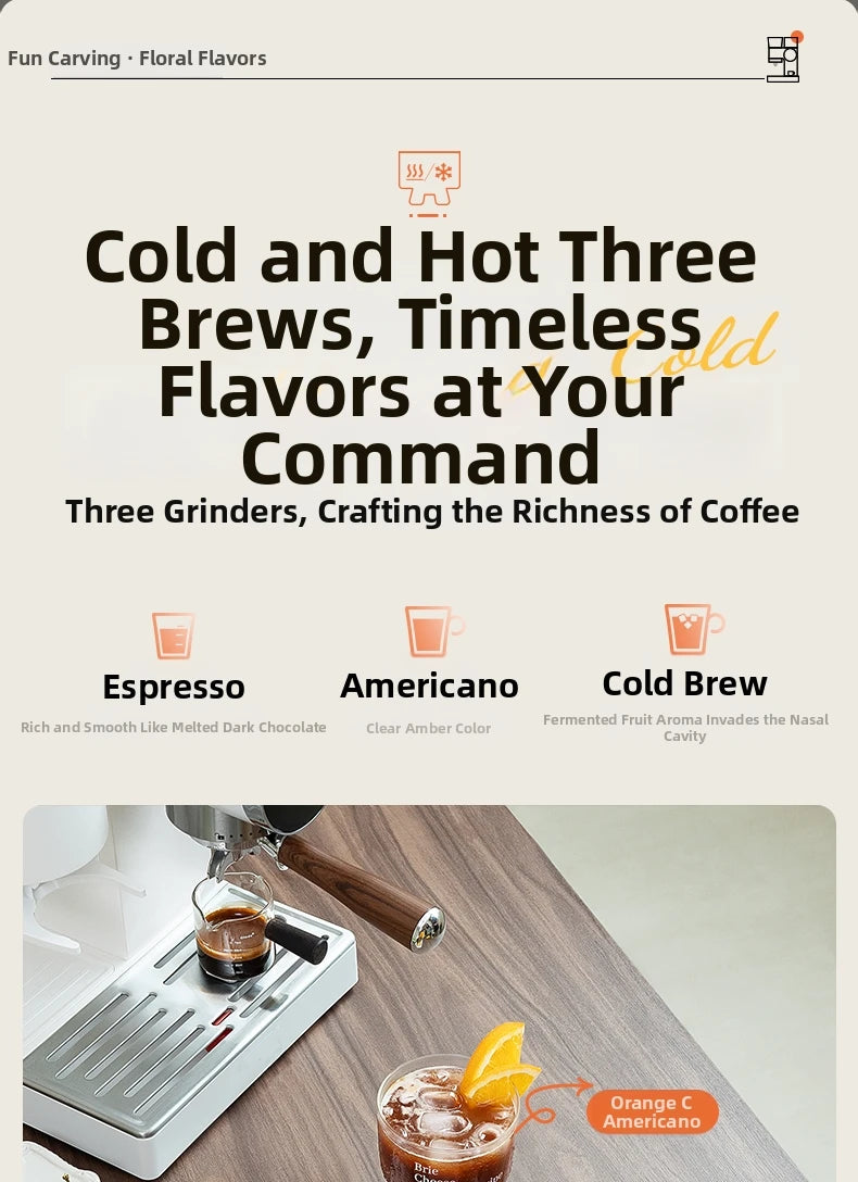 2-in-1 Coffee Machine with Grinder & Milk Frother - 15Bar Espresso Maker for Hot/Iced Coffee Grinding Degree Adjustment Office