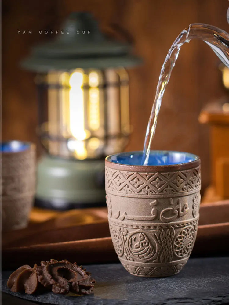 Tasse à expresso en grès moyen-oriental, céramique rétro, luxe léger et simple