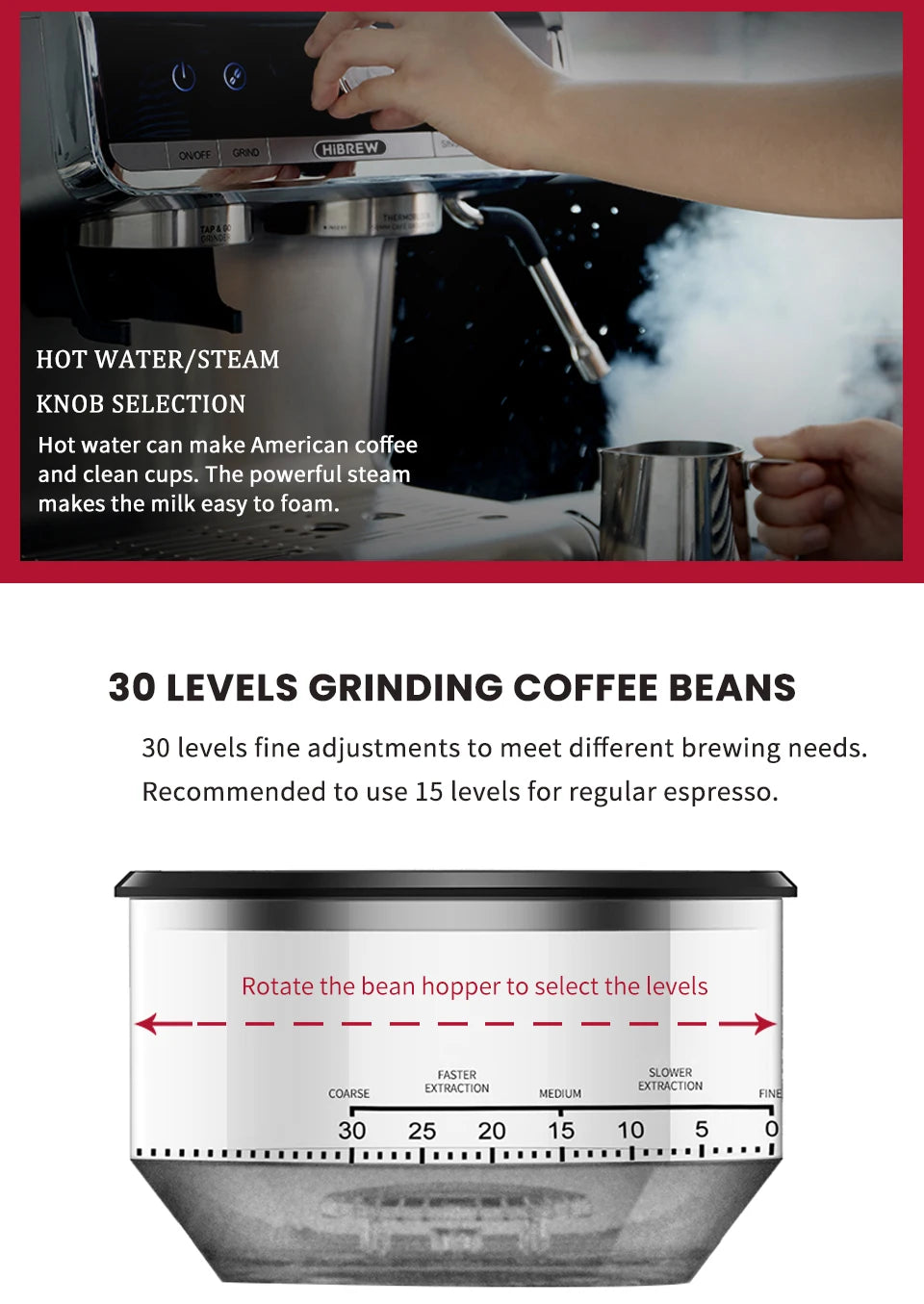 HiBREW 20 bar pro-level  automatic Espresso Coffee Machine With Grinder  commercial Coffee maker hotel restaurant