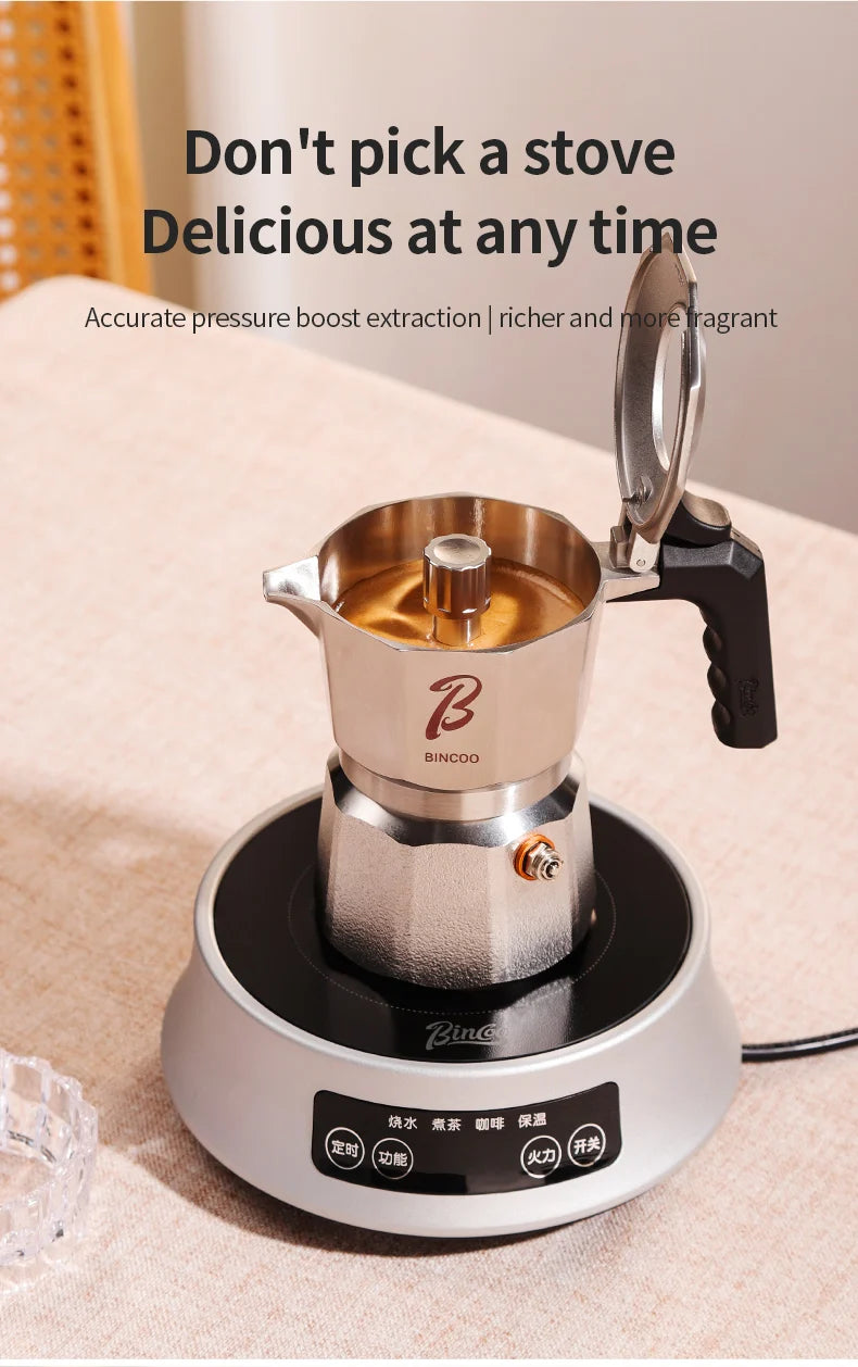 Bincoo Cafetière Mocha à Trois Valves en Acier Inoxydable 316, à Pression Concentrée