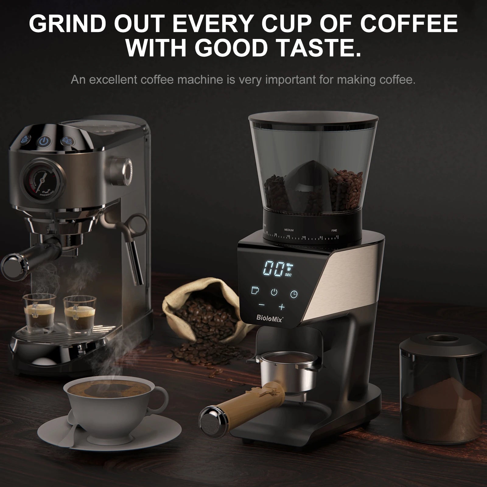 Moulin à café électrique automatique à meules BioloMix pour espresso