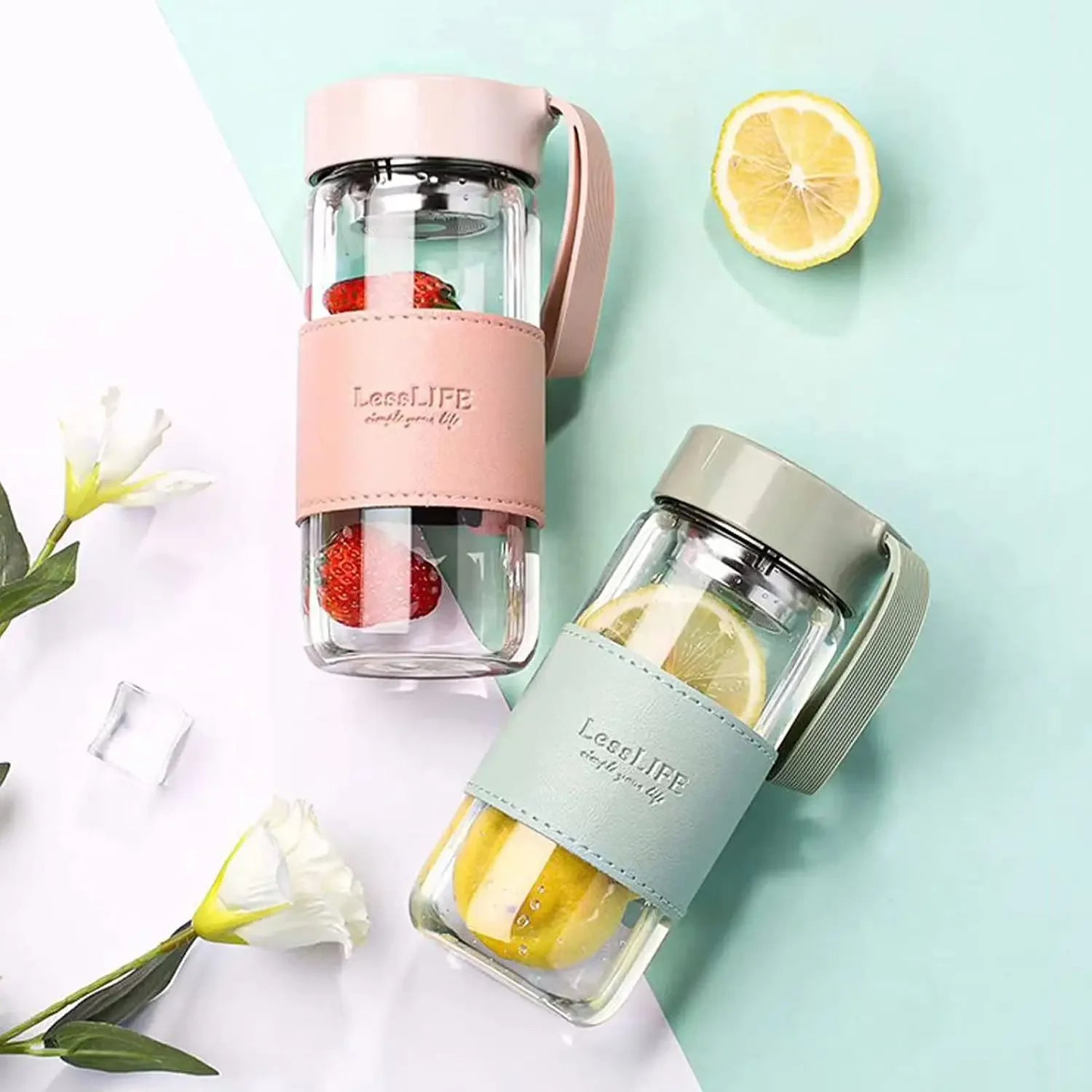 Bouteille d'eau en verre de style mode 480 ml avec infuseur à thé Bouteilles isothermes