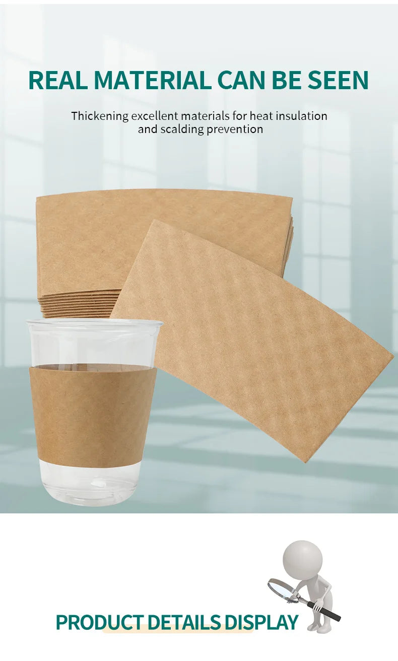 Manchons de tasses en papier ondulé marron, isolants thermiques pour tasses à café.