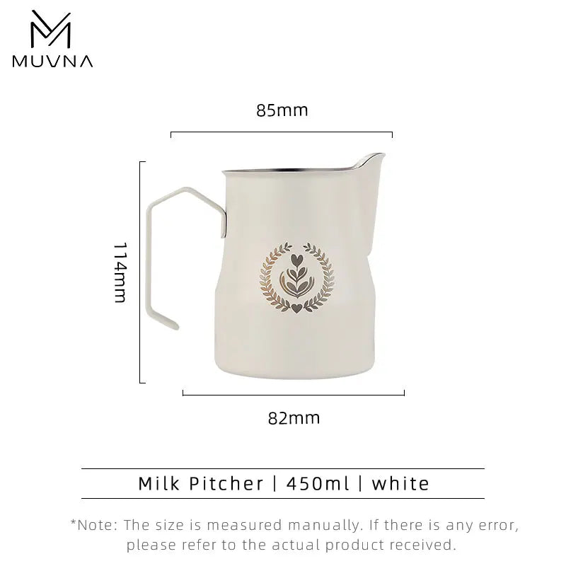 MUVNA Pichet à lait pour expresso, pichet moussant pour café 350/450 ml, tasse à bec verseur pointu
