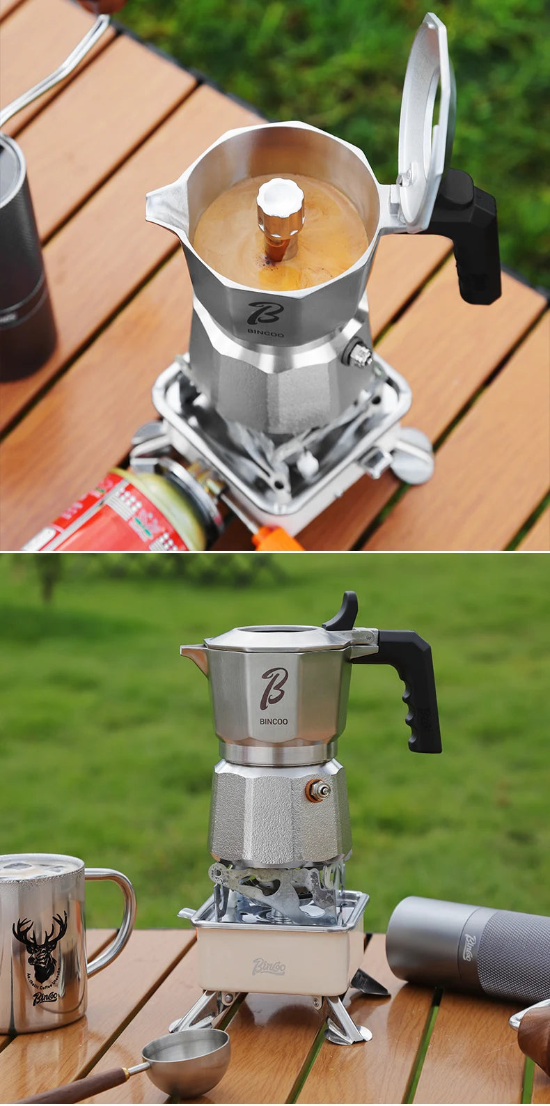 Bincoo Cafetière Mocha à Trois Valves en Acier Inoxydable 316, à Pression Concentrée