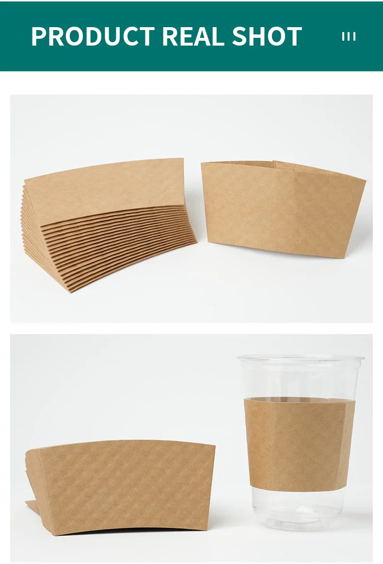 Manchons de tasses en papier ondulé marron, isolants thermiques pour tasses à café.