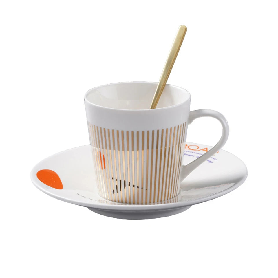 Ensemble tasse à café, soucoupe et plateau en céramique à reflet holographique mobile