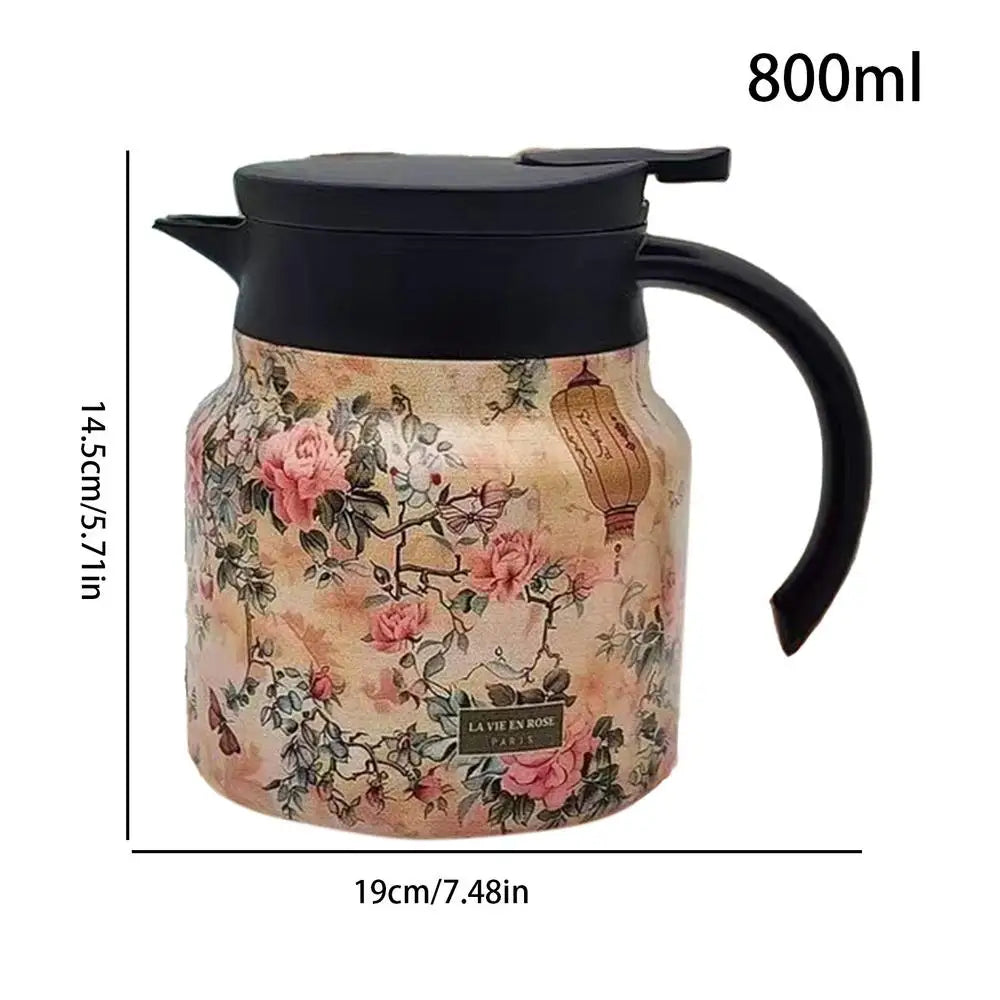 Thermos de thé floral vintage Théière en acier inoxydable Verseuse anti-gouttes avec thé