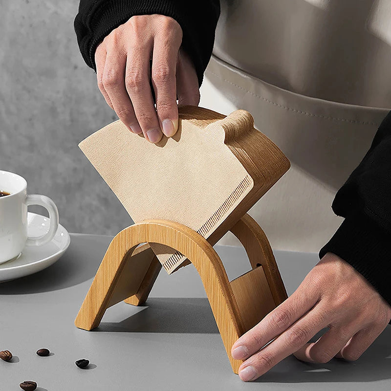 Porte-filtre à café simple en bambou pour filtres à café