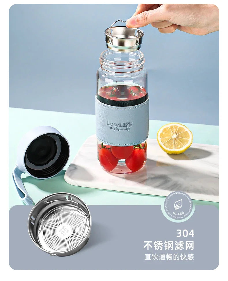 Bouteille d'eau en verre de style mode 480 ml avec infuseur à thé Bouteilles isothermes