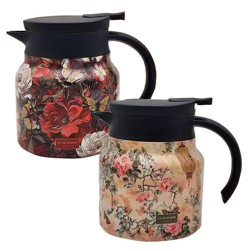 Thermos de thé floral vintage Théière en acier inoxydable Verseuse anti-gouttes avec thé