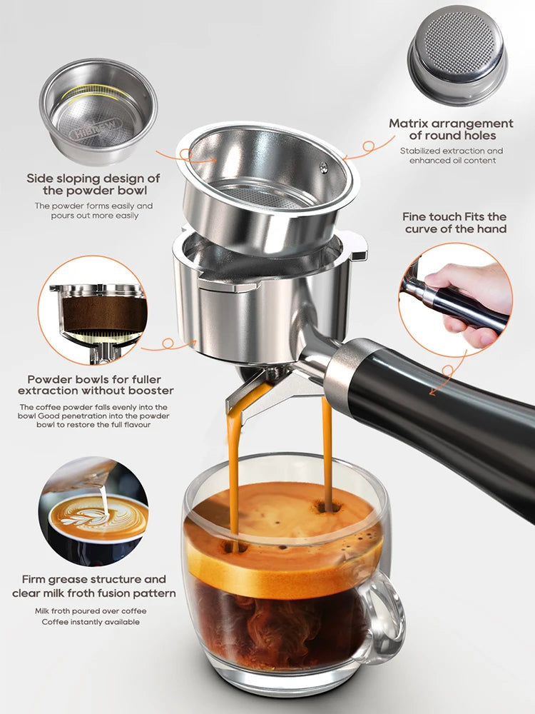 HiBREW 20Bar Semi Automatic Espresso Coffee Machine Temperature Adjustable Cold/Hot Super Slim Coffee Maker Cappuccino