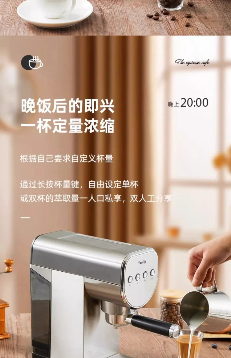 Machine à expresso semi-automatique Tenfly avec pompe 20 bars, compacte pour la maison
