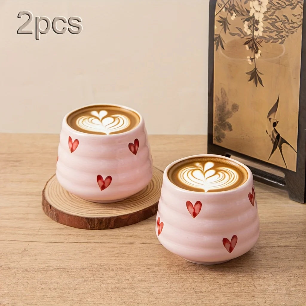 Jolies tasses à thé en céramique en forme de cœur sans anse, tasses à café chinoises Gongfu