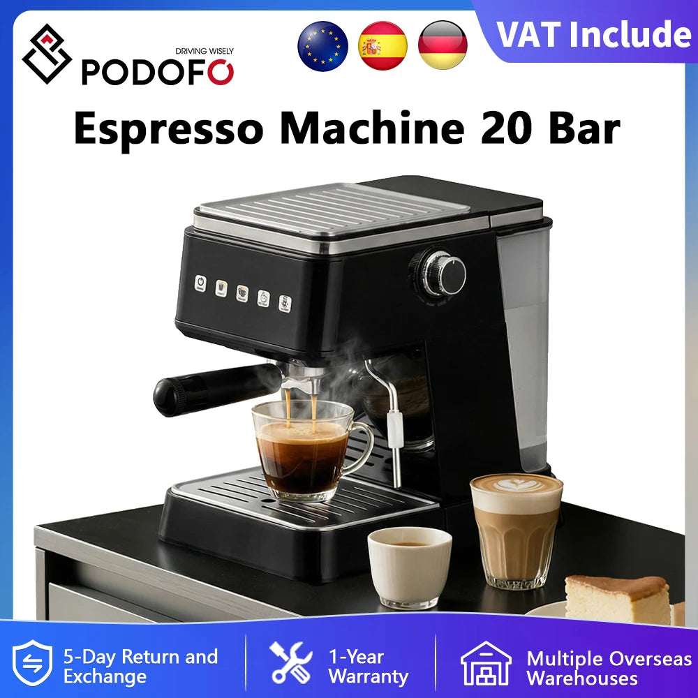 Podofo Machine à espresso 20 bars Machine à café espresso Mousseur à lait
