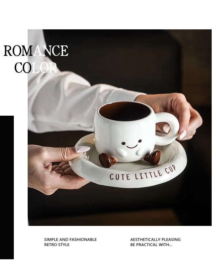 Tasse à café en céramique mignonne avec soucoupe motif smiley dessin animé créatif