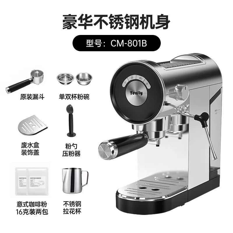 Machine à expresso semi-automatique Tenfly avec pompe 20 bars, compacte pour la maison