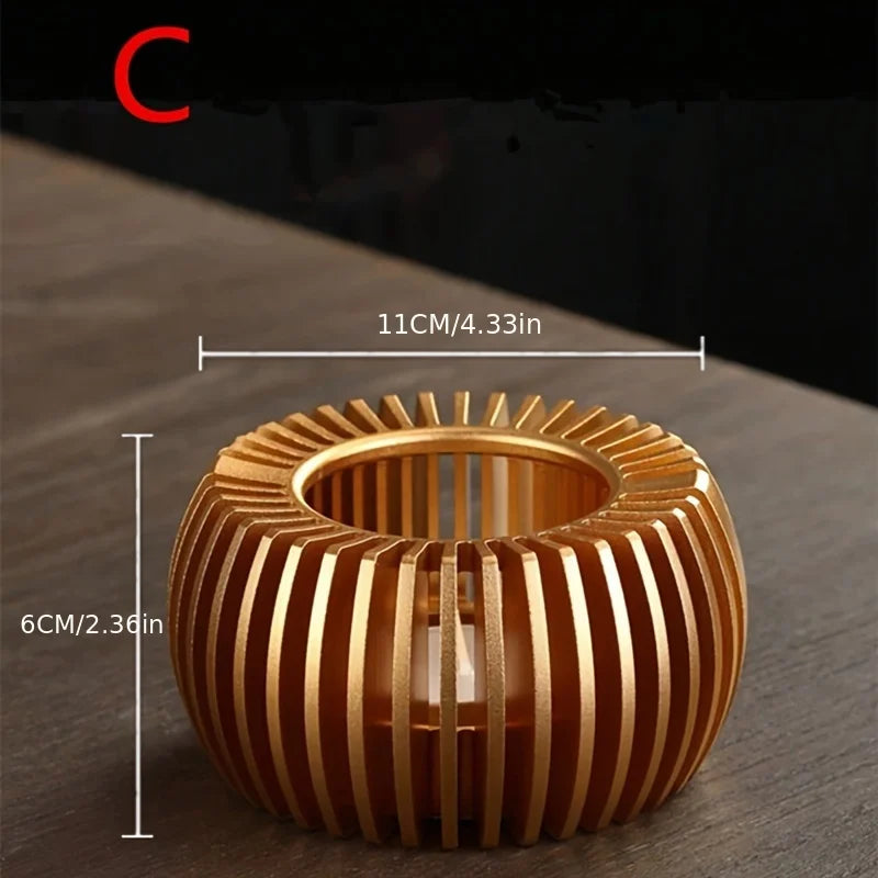 Chauffe-théière en alliage d'aluminium creux doré, chauffe-cafetière à bougie