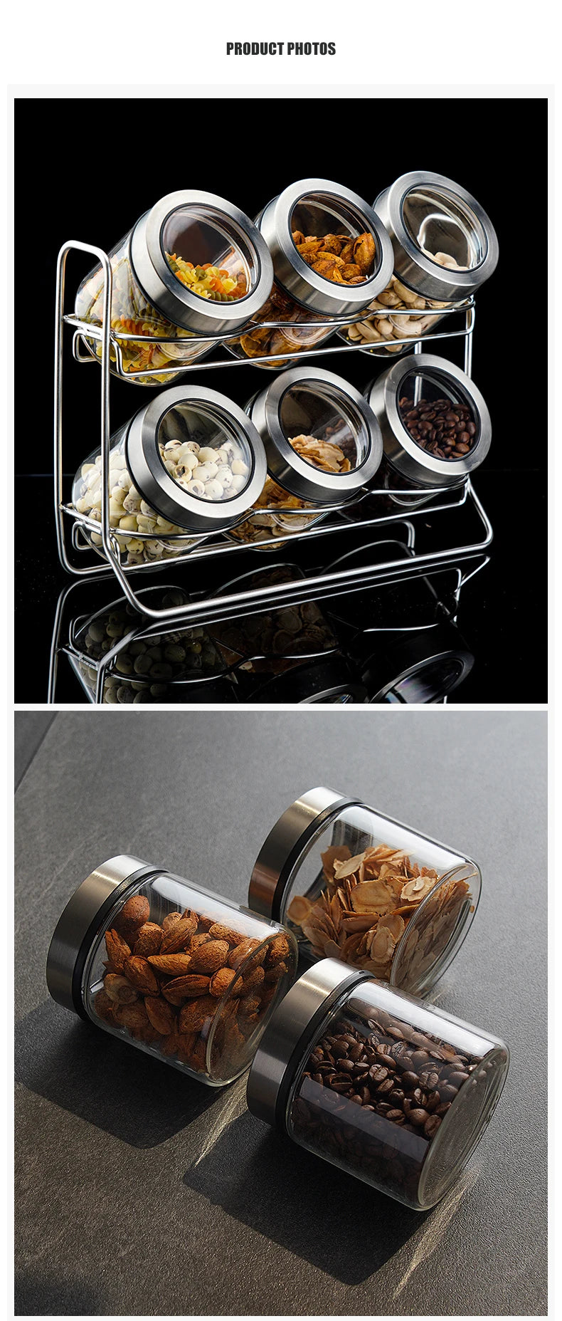 Bocal de rangement en verre transparent européen Bouteille de rangement pour grains de thé et café de cuisine