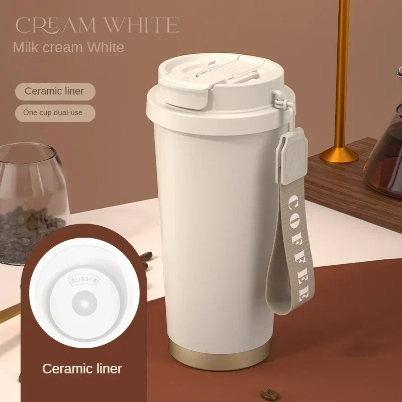 Tasse à café isotherme élégante en céramique, acier inoxydable à double paroi sous vide