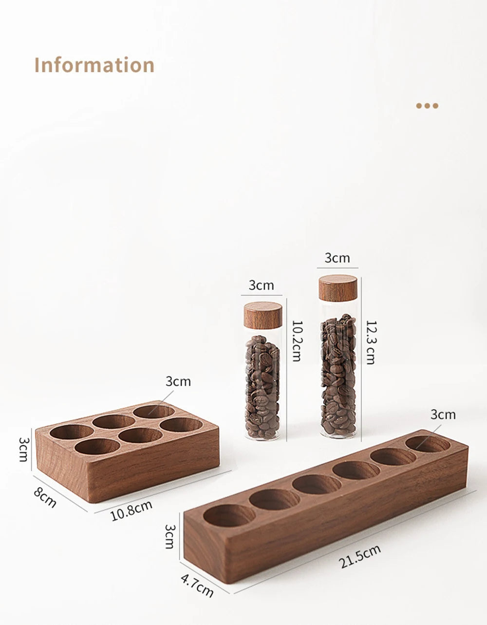 Présentoir de rangement pour grains de café en noyer, tube à thé, bouteille en verre
