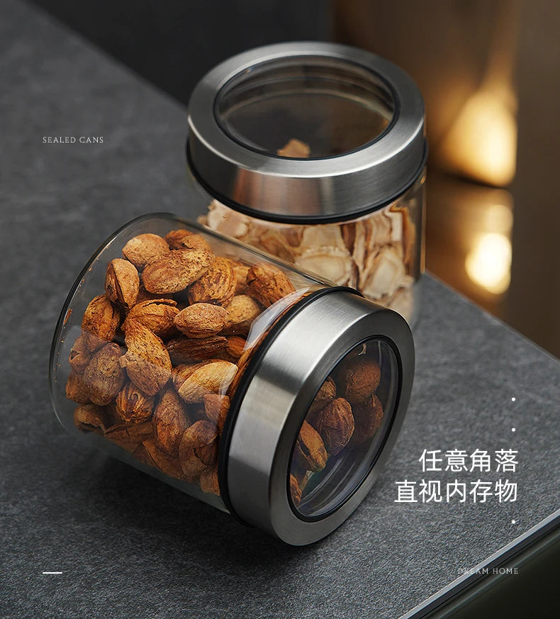 Bocal de rangement en verre transparent européen Bouteille de rangement pour grains de thé et café de cuisine