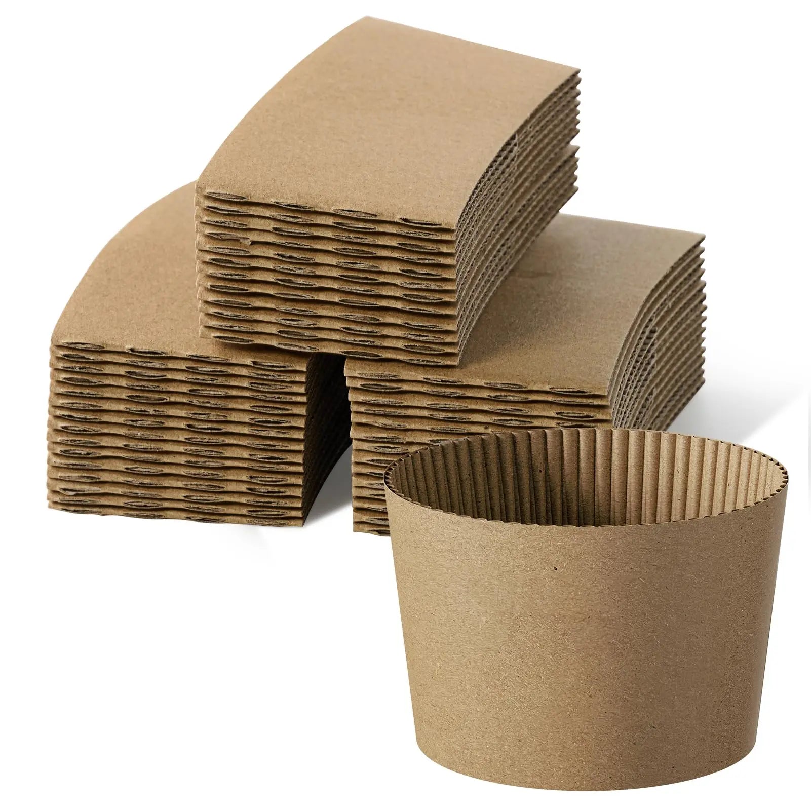 Manchons de tasses en papier ondulé marron, isolants thermiques pour tasses à café.