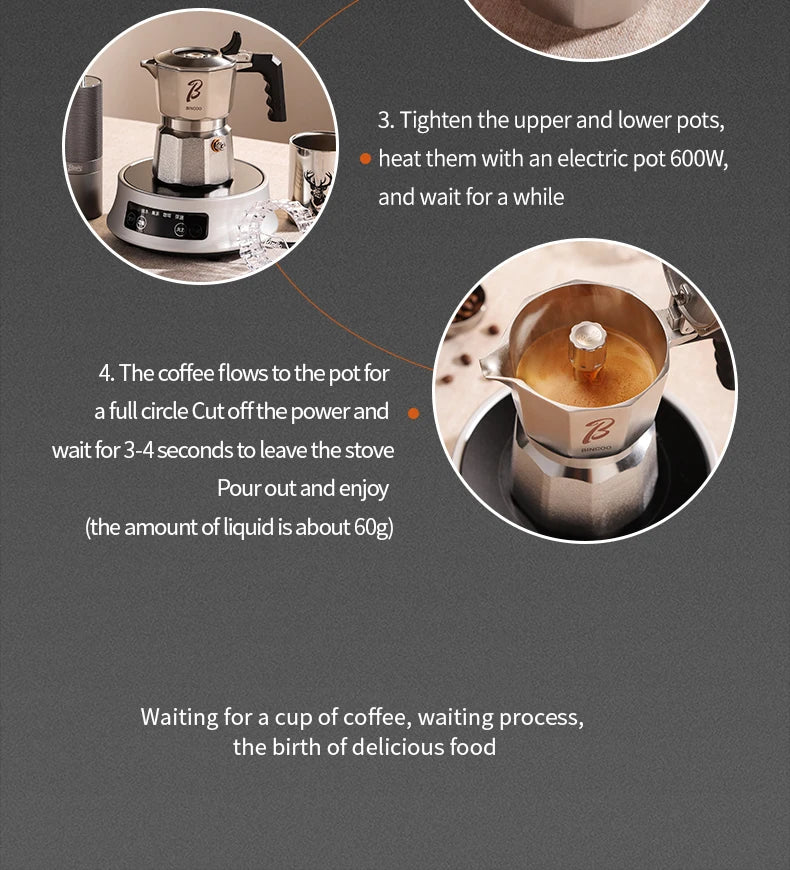 Bincoo Cafetière Mocha à Trois Valves en Acier Inoxydable 316, à Pression Concentrée