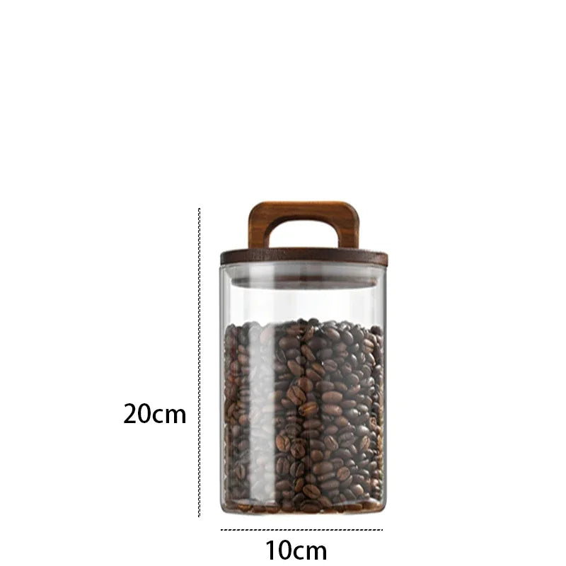 Bocal en verre avec couvercle en bois 1 pièce, récipient alimentaire hermétique, pour grains de café, cuisine