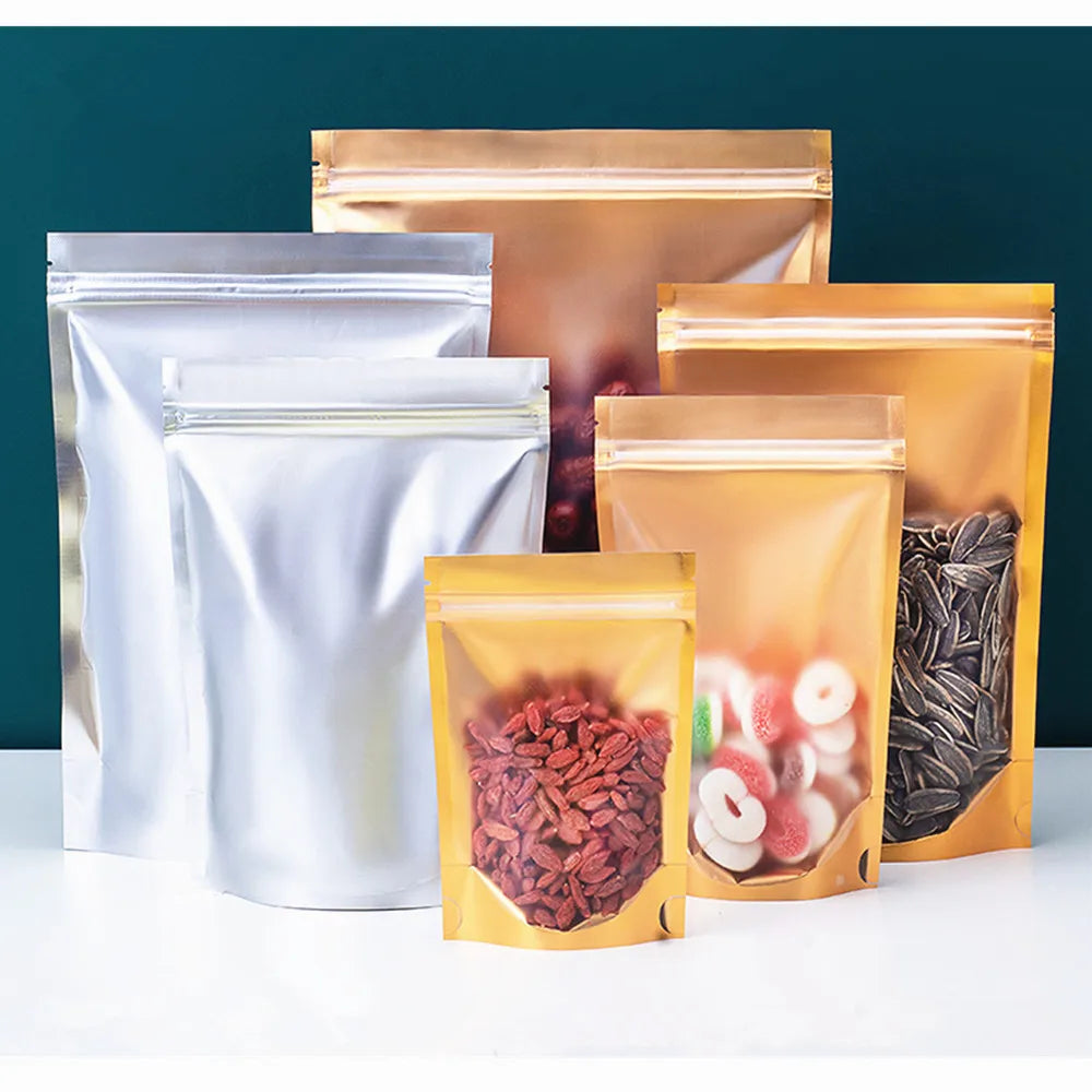 Sachets d'emballage refermables à fermeture éclair en plastique et aluminium, un côté transparent
