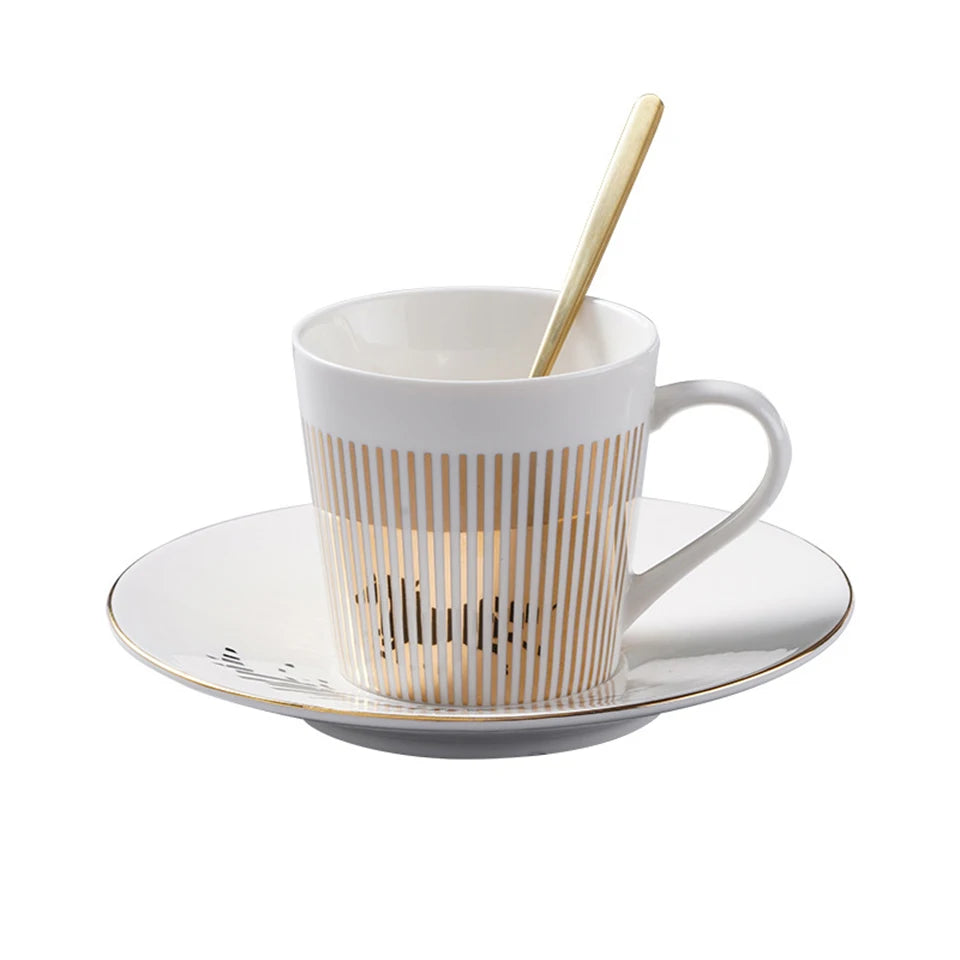 Ensemble tasse à café, soucoupe et plateau en céramique à reflet holographique mobile