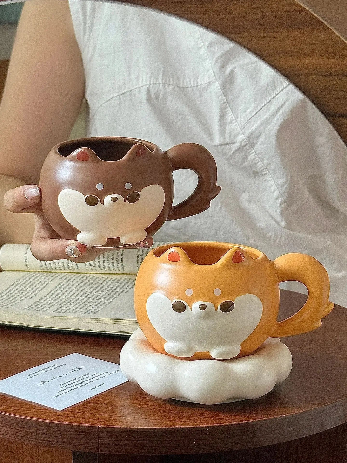 Mug en céramique mignon de Shiba Inu de dessin animé avec couvercle et cuillère, de grande valeur, mignon et amusant
