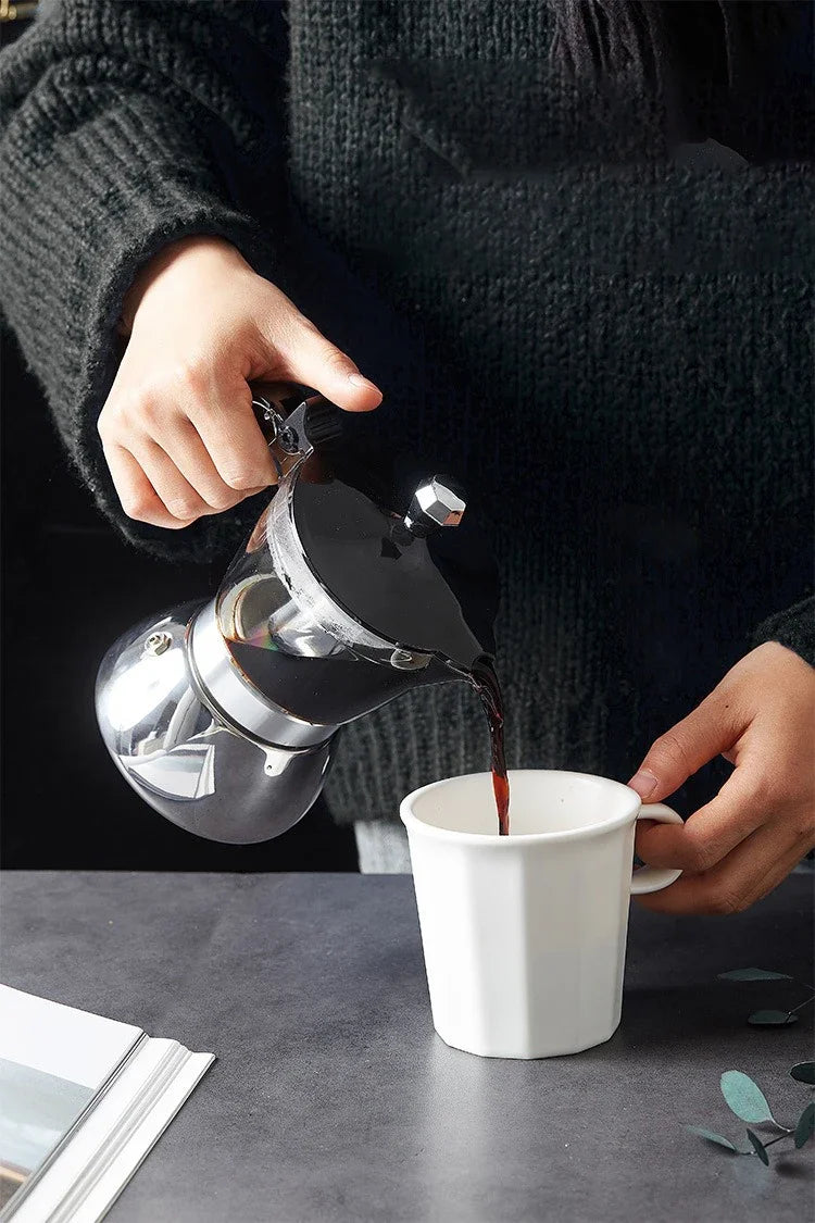 Cafetière Moka Classique en Acier Inoxydable, Cafetière Expresso 4/6 Tasses pour Cuisinière, Café Italien