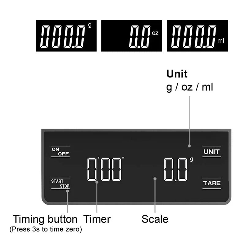 Balance de cuisine numérique 3kg/0.1g, grammes, électronique, haute précision, portable avec minuteur pour café et expresso