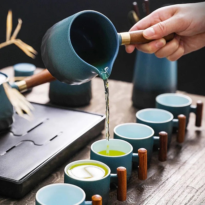 Tasse à café rétro en céramique avec filtre, poignée en bois, pour bureau