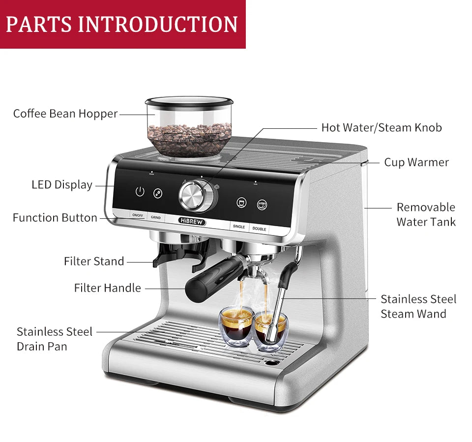 HiBREW 20 bar pro-level  automatic Espresso Coffee Machine With Grinder  commercial Coffee maker hotel restaurant