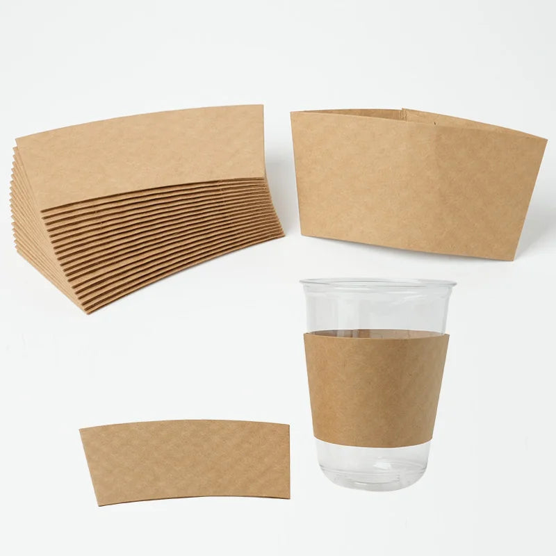 Manchons de tasses en papier ondulé marron, isolants thermiques pour tasses à café.