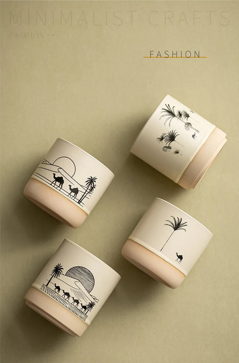 230ML Tasse Rétro en Poterie Grossière Style Moyen-Orient Arbre à Palmiers Arabe Chameau Thé