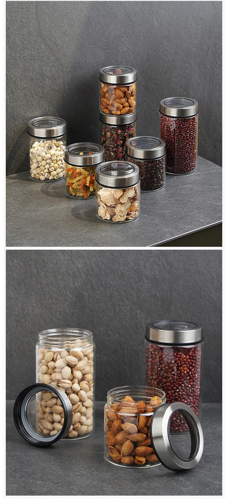 Bocal de rangement en verre transparent européen Bouteille de rangement pour grains de thé et café de cuisine