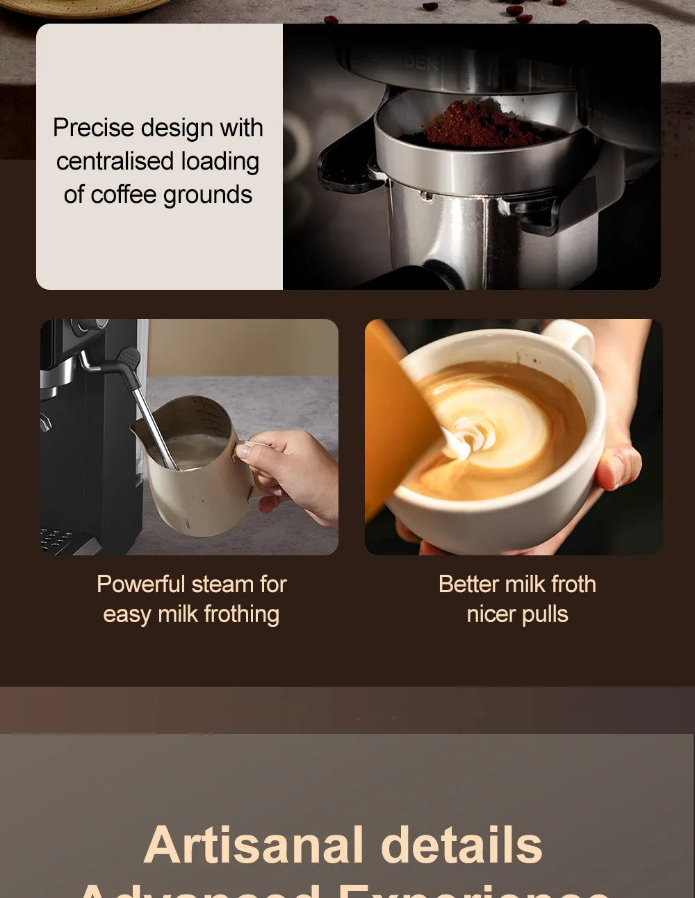 3-in-1 Semi-Automatic Espresso Machine with Built-in Grinder & Milk Frother | Cold Brew Function | 20Bar Pump for Home Barista