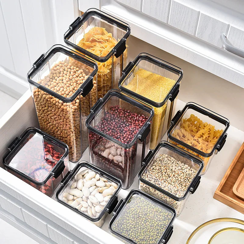 Lot de boîtes de rangement hermétiques pour cuisine, bocaux scellés pour céréales, conteneurs à épices empilables pour tiroir
