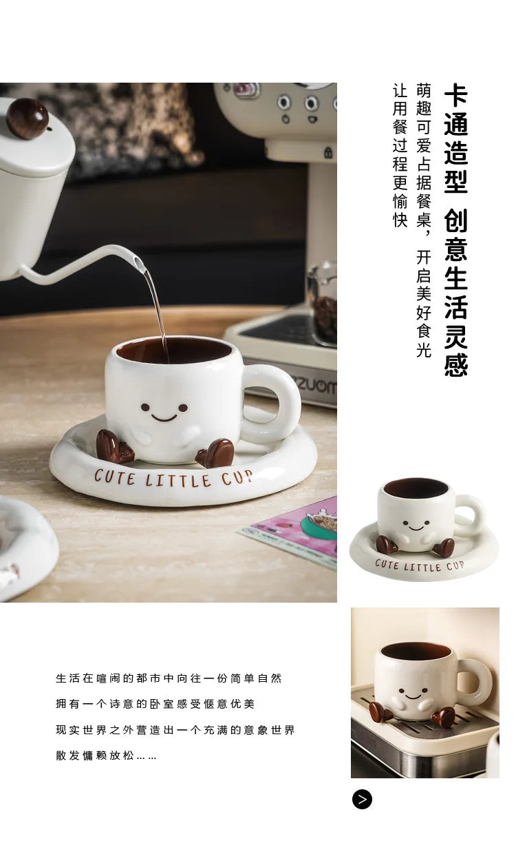 Tasse à café en céramique mignonne avec soucoupe motif smiley dessin animé créatif