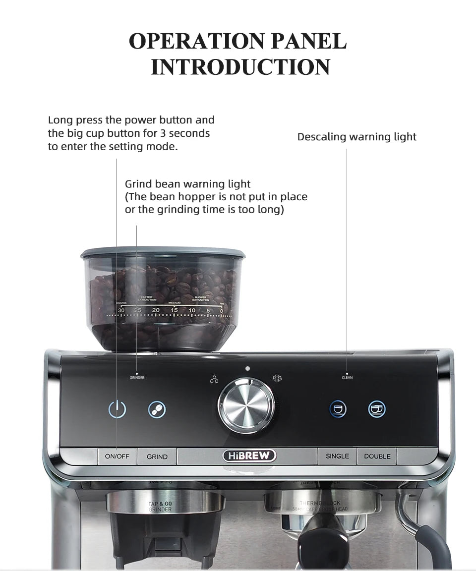 Machine à café HIBREW Barista Pro 20 bars, de la mouture à l'espresso