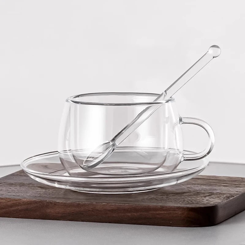 Tasse à café en verre à double paroi avec cuillère Ensemble de tasses à lait transparentes et résistantes à la chaleur
