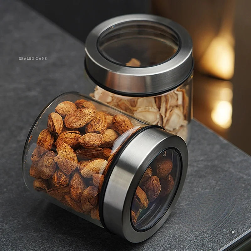 Bocal de rangement en verre transparent européen Bouteille de rangement pour grains de thé et café de cuisine