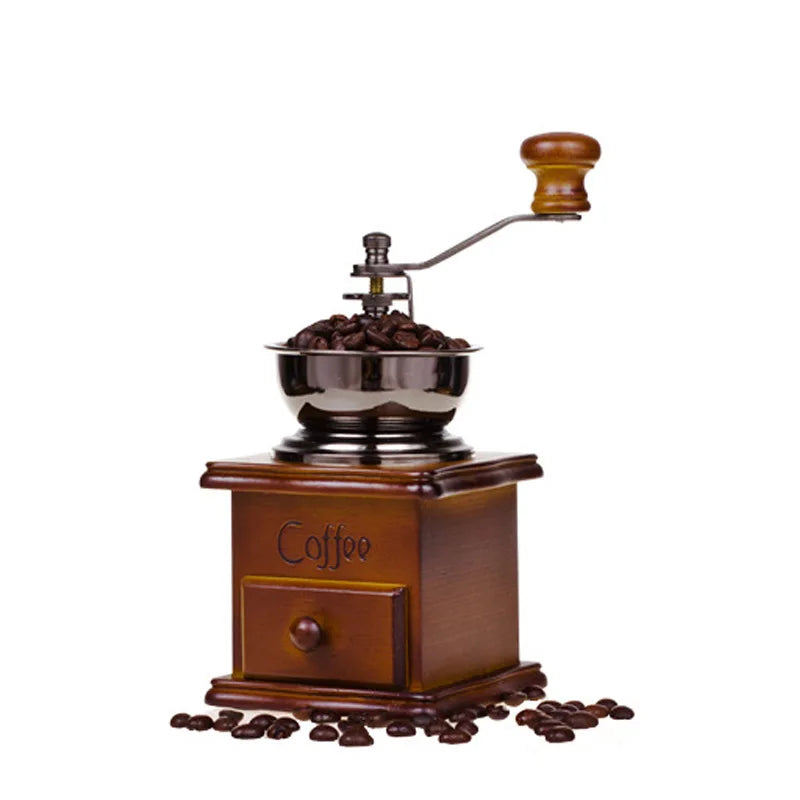 Moulin à café manuel vintage à manivelle, en bois