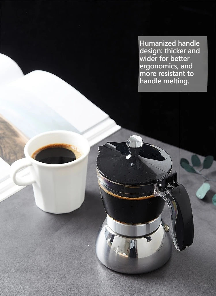 Cafetière Moka Classique en Acier Inoxydable, Cafetière Expresso 4/6 Tasses pour Cuisinière, Café Italien