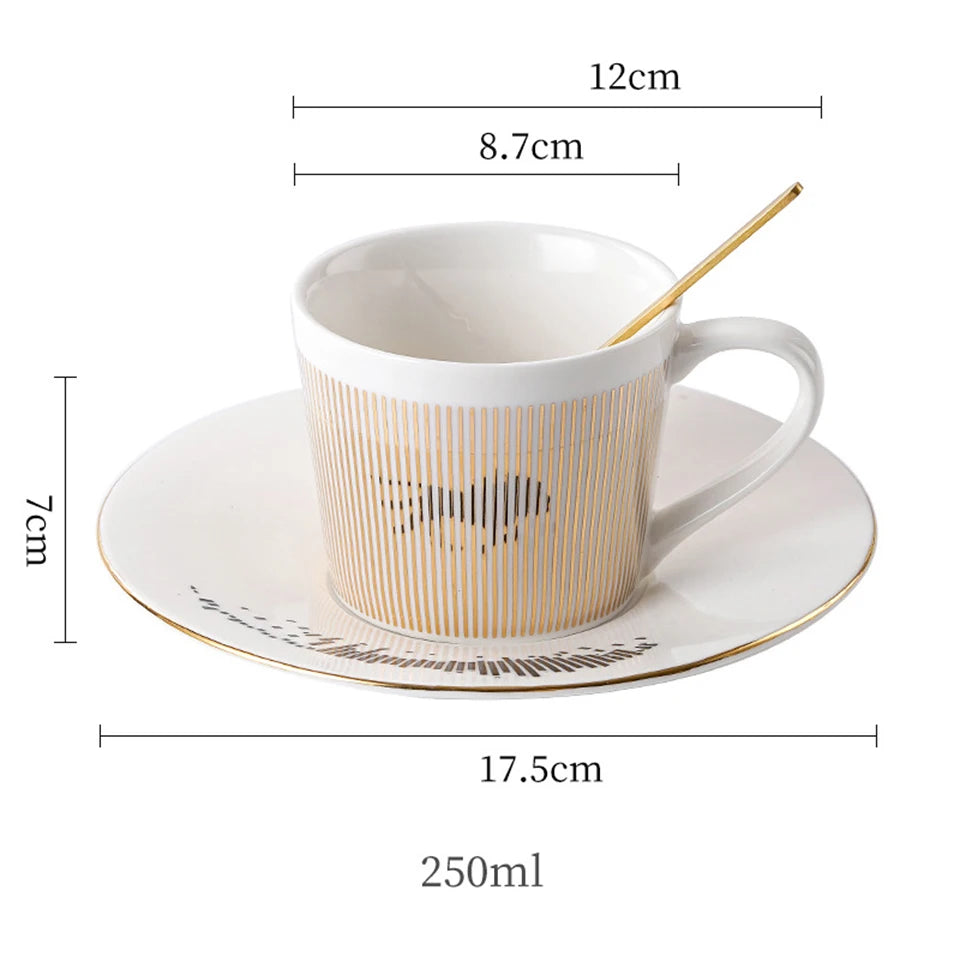 Ensemble tasse à café, soucoupe et plateau en céramique à reflet holographique mobile